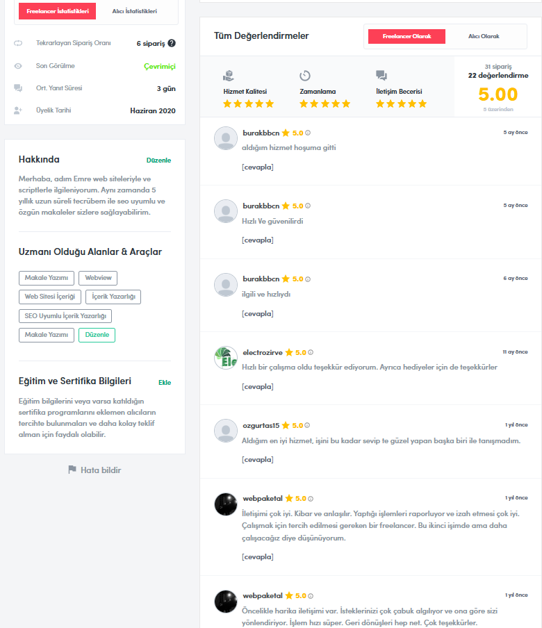 Bionluk Freelance Hizmetlerim